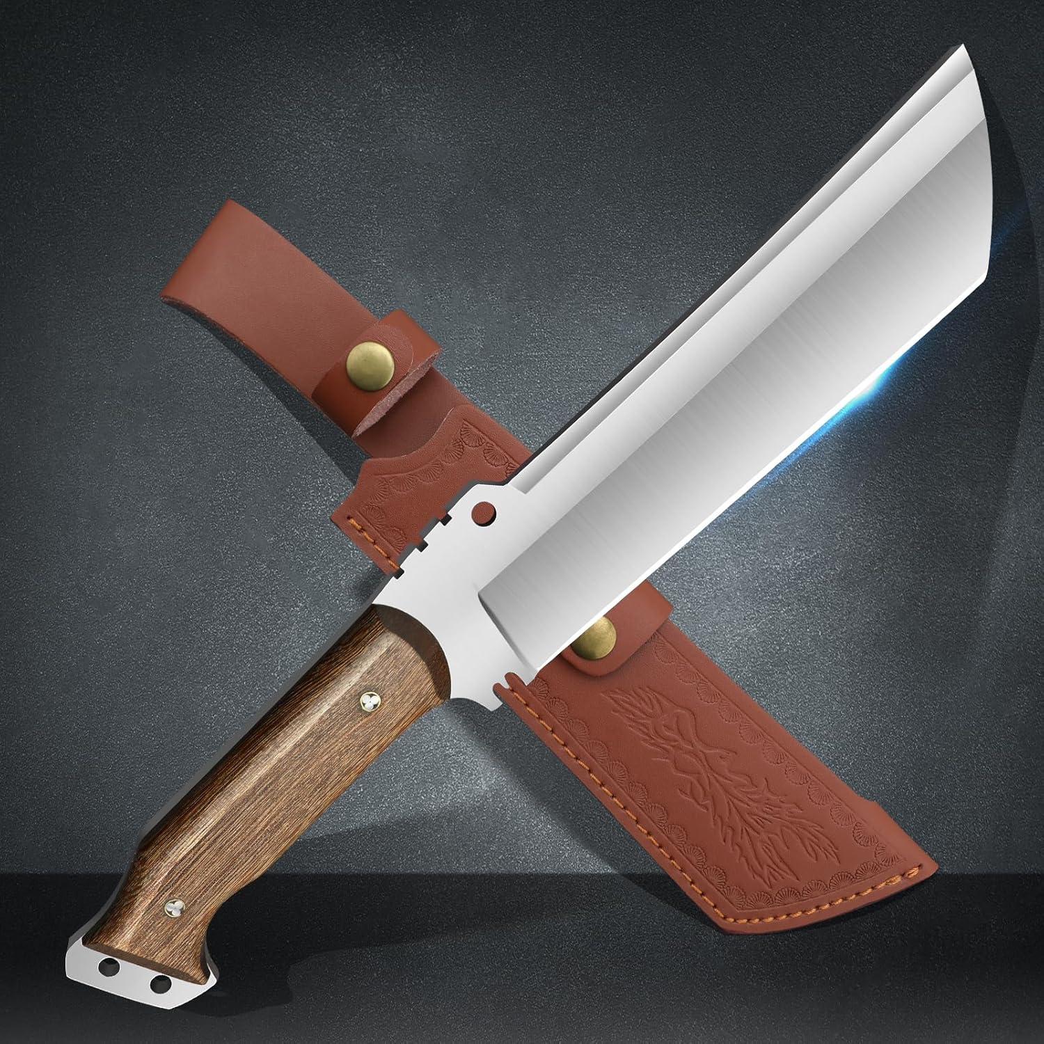 SXDGS 13.8 inch Outdoor Hunting Knife with Sheath Fixed Blade Knives Survival Machete for Cutting Trees, for Yard Work and for Bushcrafting Machetes Sickle.