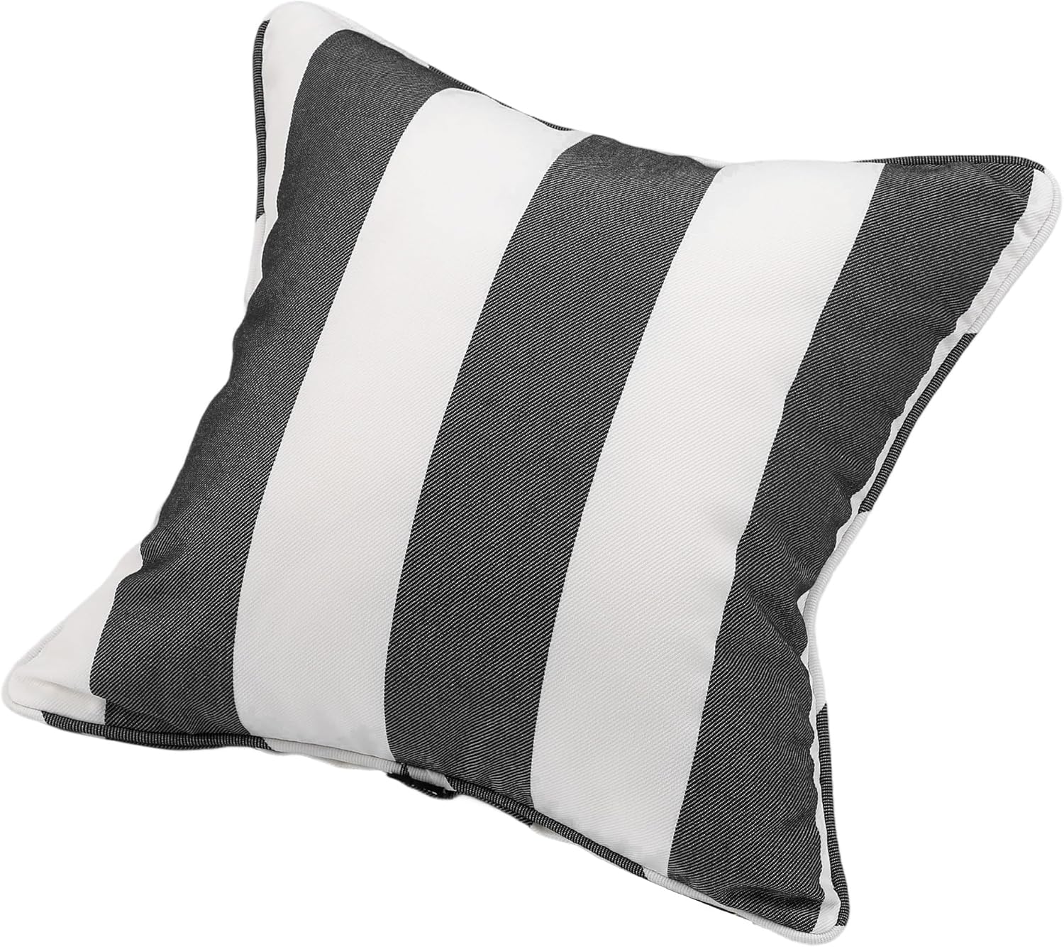 Outdoor Throw Pillow with Insert 18x18 Inch, Set of 2, Piping Edge Waterproof Fade Resistant Decorative Fluffy Pillows for Patio Furniture Chair Bench Couch Sofa - Black Ivory Striped