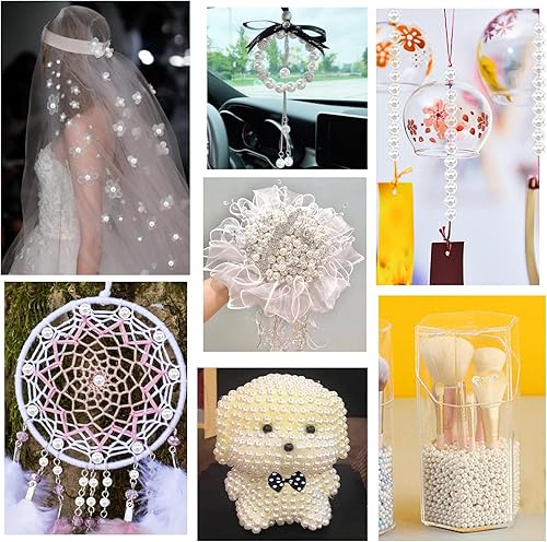 Miniatura 6 de TOAOB - 1400 cuentas de perlas blancas de 0.157 a 0.472 pulgadas, cuentas sueltas redondas de perlas de imitación con agujeros para decoración del