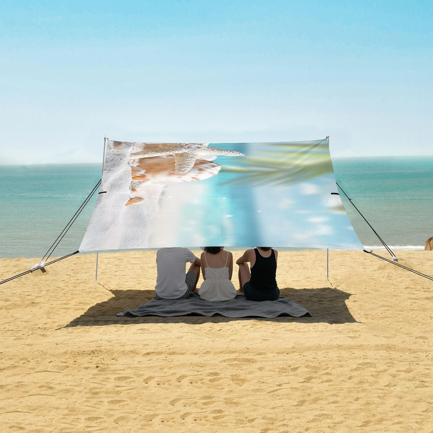 ALAZA Starfish Beach Beach Tent Sun Shelter UPF50+ Protection Beach Shade Canopy w/ 4 Sandbags for Outdoor Camping, Fishing, Backyard Fun, Picnic, 10x9 ft