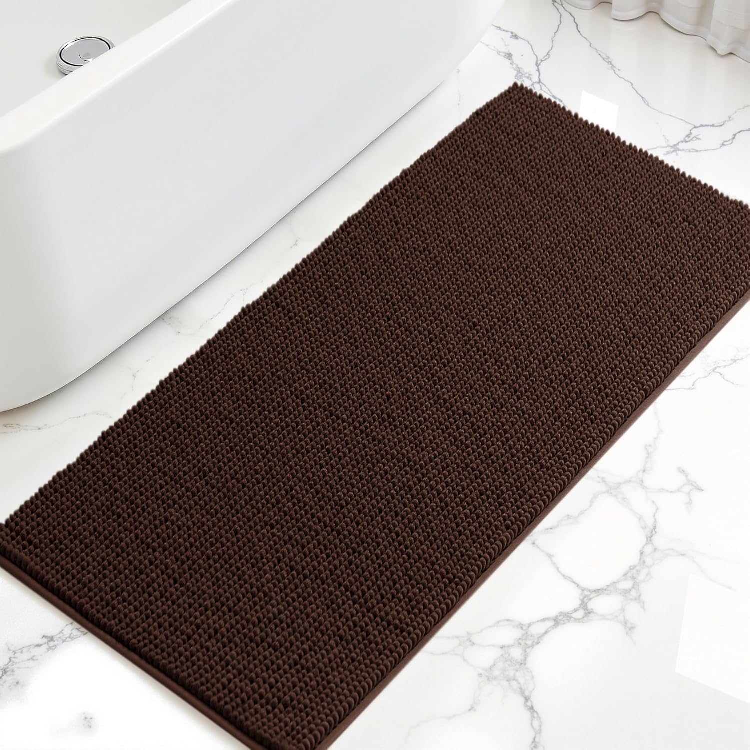 SUBRTEX Bathroom Rugs, 24" x 60" Chenille Bath Rug Soft Short Plush Bath Mat Soft Shower Mat Water Absorbent Shower Mat Quick Dry Machine Washable, Chocolate Chocolate 2' x 5' (Runner)