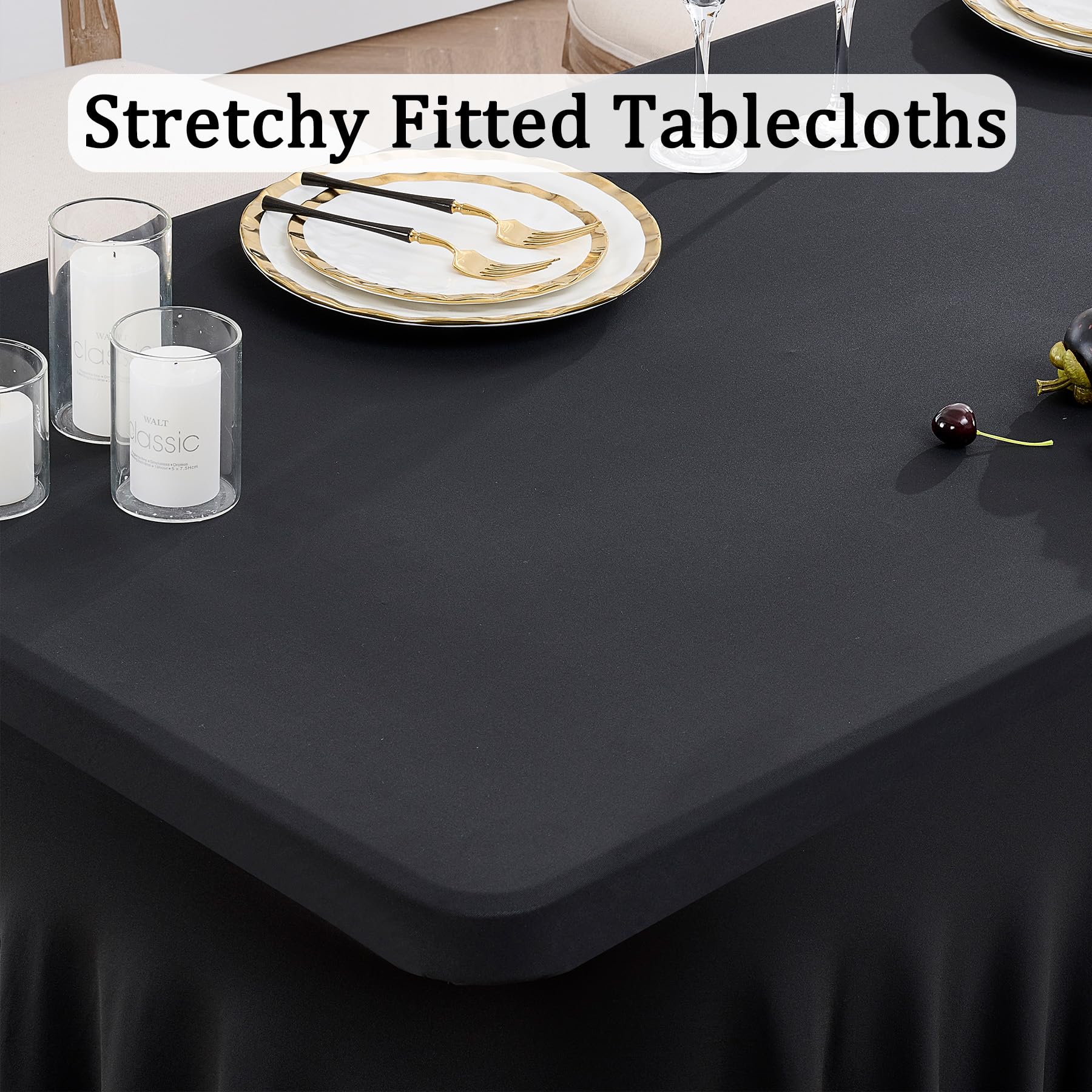 Stretch Fabric Tablecloth 8 Foot Black Spandex Tablecloth – Stretch Fit  Cover For Banquet, Wedding, Party Tables 8 Ft Table Cloth, image size:1800x1800
