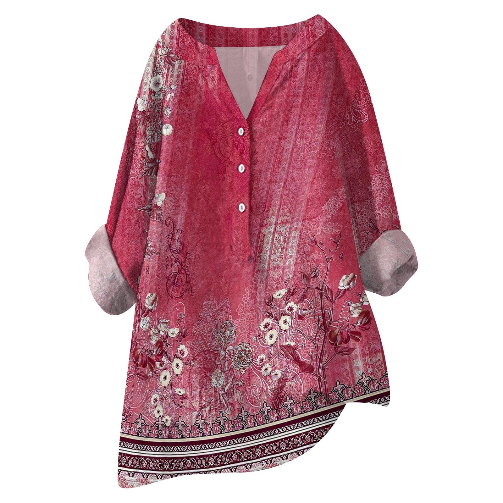 Women Oversized Cotton Linen Shirts Button Down Summer Blouse Roll-Up Sleeve Tops Tunic Trendy Boho Ladies Clothes 2024(Zc-Red,3X-Large)