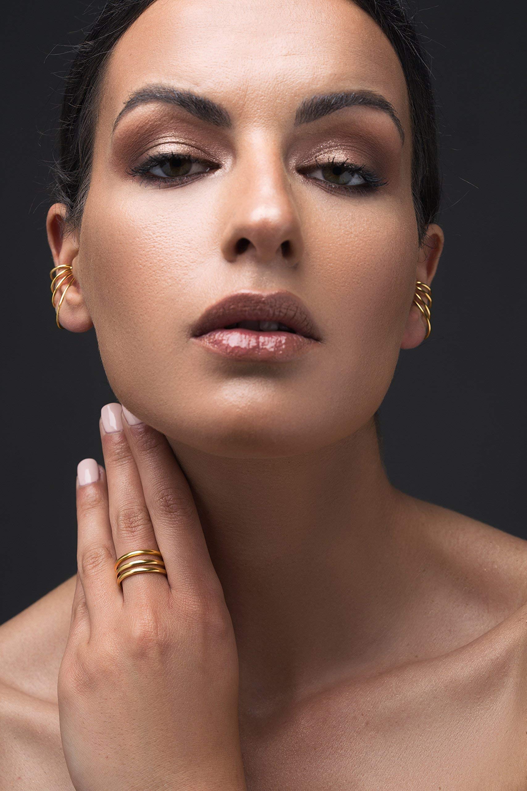 Minimalistischer Ear Cuff Ohrring ohne Ohrloch - Dreifachreifen aus 925 Sterlingsilber - Multiple Piercing Look - Nickelfrei Hypoallergen - Einzelner - Handmade by Emmanuela