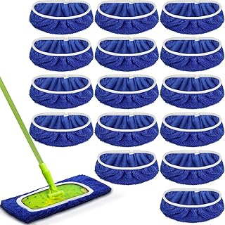 16 Pcs Washable Mop Pads Compatible with Swiffer Sweeper Mop, Mopping Cloth Refills Reusable Mop Cloth for Hardwood Floor Cleaning Dry Wet Use (Not Include Mop) (Dark Blue,Small)