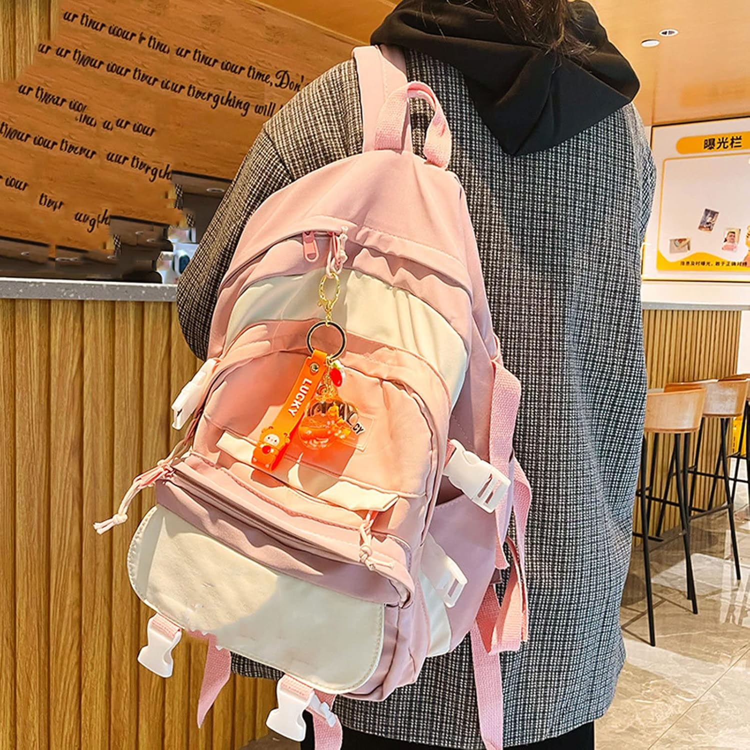 Cute Kawaii Floating Fruit Sheep Character Cloud Design Backpack Car Key Pendant Kids Girls Women Handbag Wallet Clear Acrylic Glitter Liquid Keychain Pink - Image 7