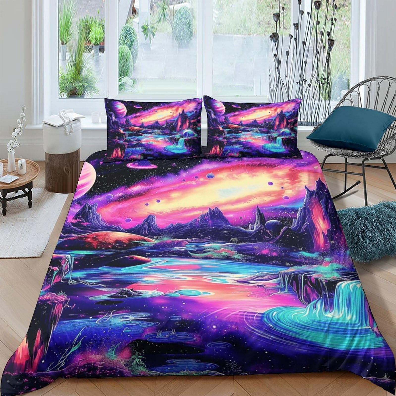 Ctjqhvkz Style-8 3D Printed Aurora Landscape Fitted Sheet Microfiber Soft Decor Cosmic Fantasy Bed Cover For Bedroom Guest Room Single（135X200cm）