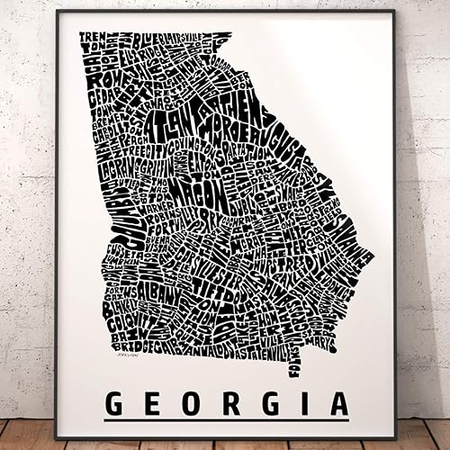 Vista 7 de Georgia Map Art Print, Signed Print of my Original Hand-Drawn Georgia Typography Map Art