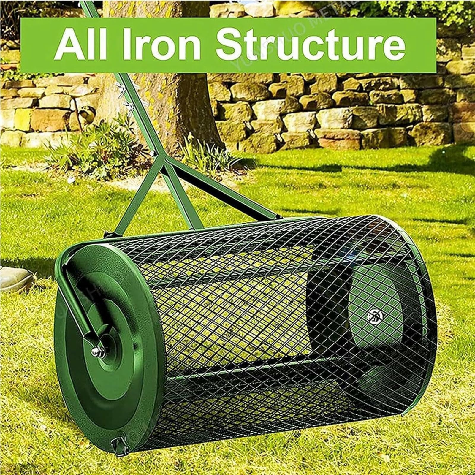 Esparcidor de abono de jardín, distribuidor de malla de metal ligero, resistente al óxido, esparcidor de turba para césped y jardín, ideal para distribución uniforme de compostaje