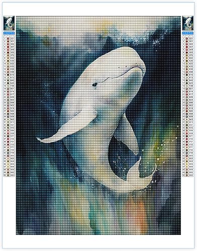 Miniatura 2 de Kits de pintura de diamantes para adultos, kit de arte de diamantes 5D para principiantes, pintura de ballena Beluga DIY con diamantes redondos de