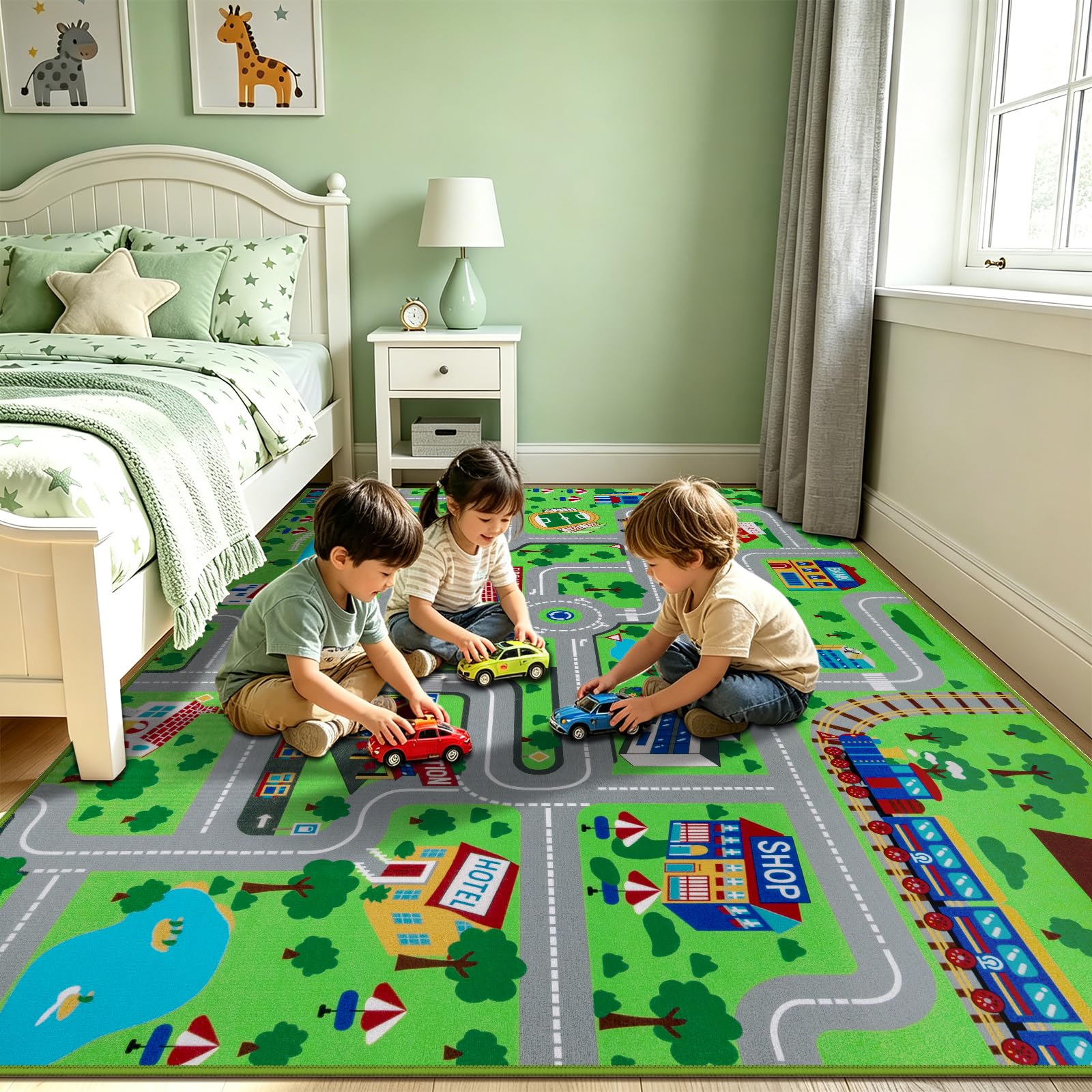 alfombra de juegos para niños, 150 x 200 cm, extra grande, alfombra de aprendizaje de la vida urbana, educativa para el coche, para bebés, dormitorio, sala