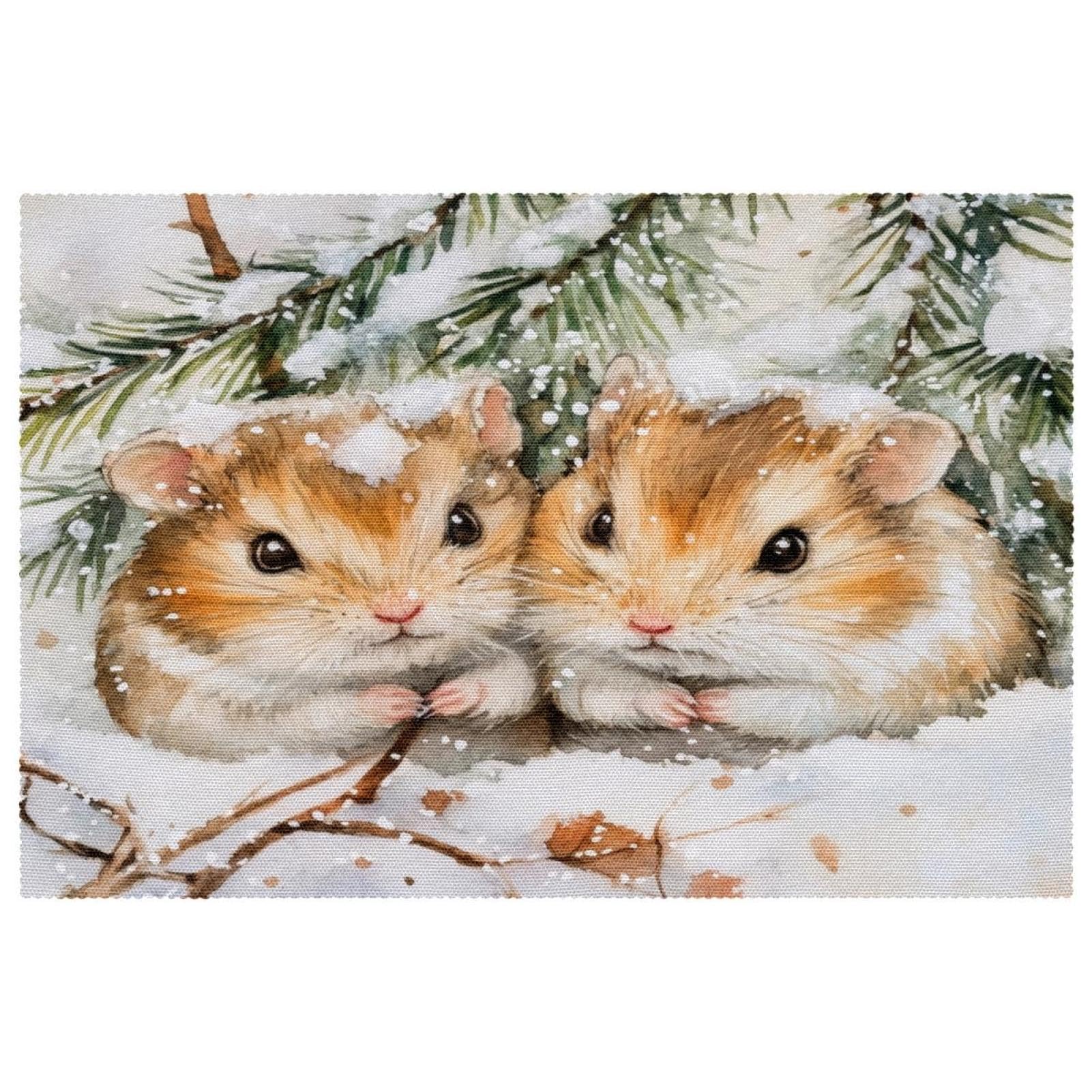 Sets de table en tissu Oxford motif hamsters d'hiver résistant