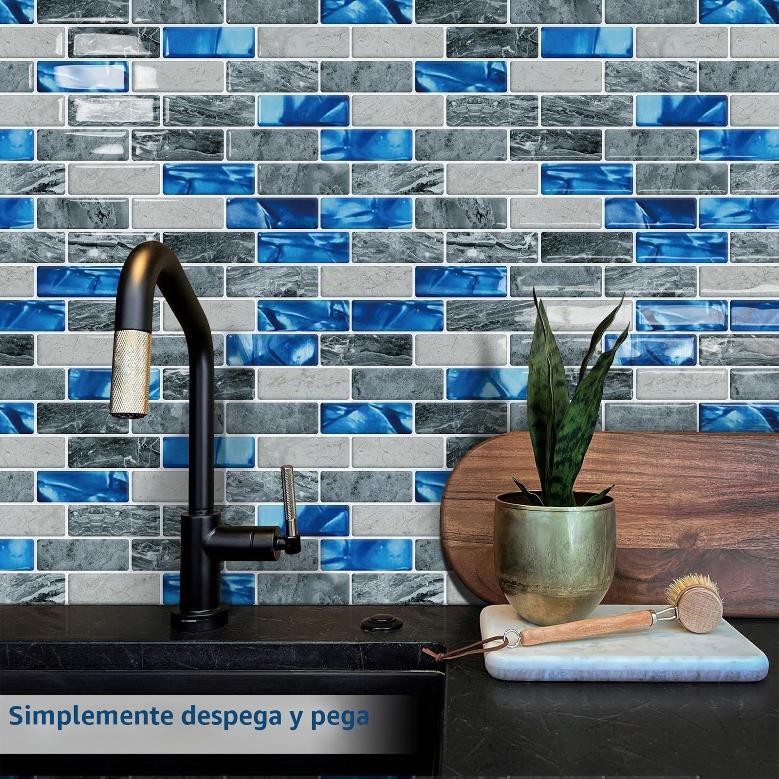 Azulejos 3d Baldosas Adhesivas Cocina Pared Autocolantes Azulejo Adhesivo Azules (10-Piezas,30.5 x 30.5cm)