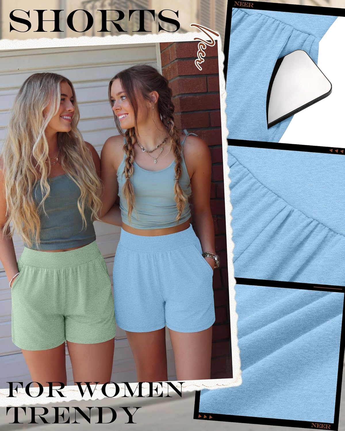 Neer 3 Pack Women's Athletic Shorts 5'' High Waisted Elastic Workout Wide Leg Causal Yoga Gym Lounge with Pockets