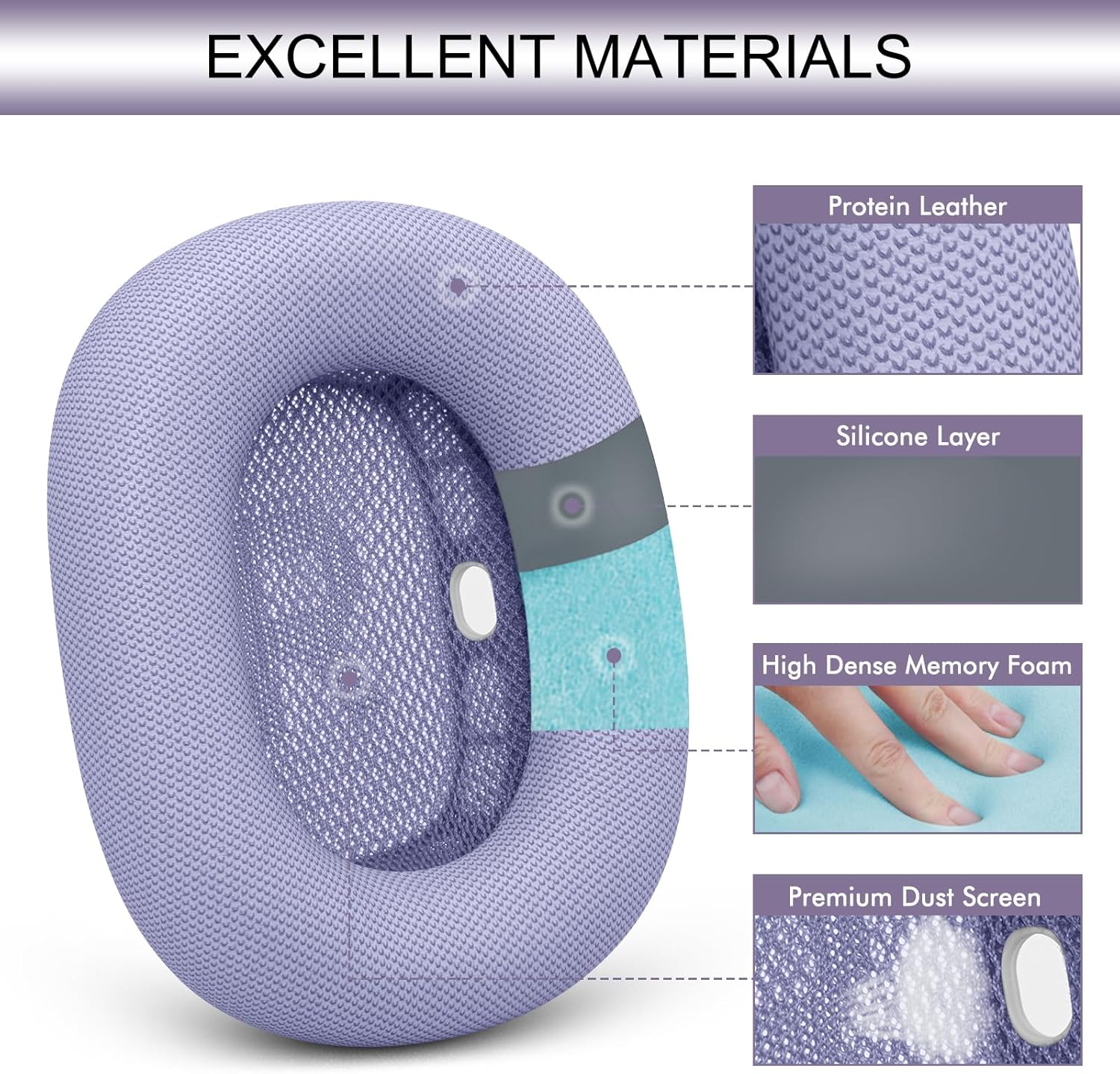 GEVO Upgraded Ear Cushions Replacement Earpads for 2024 New Apple AirPods Max Headphones, Protein Leather Ear Pads Cover with Memory Foam and Magnet for AirPods Max Fresh Color (Purple)