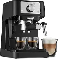 De'Longhi Máquina de café expresso manual Stilosa, cafeteira compacta, bomba de pressão de 15 barras, espumador de leite manual para café expresso único e duplo autêntico, lattes e cappuccinos