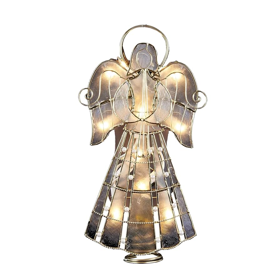 Amazon.com: Kurt Adler UL3113 10-Light Capiz Angel Treetop