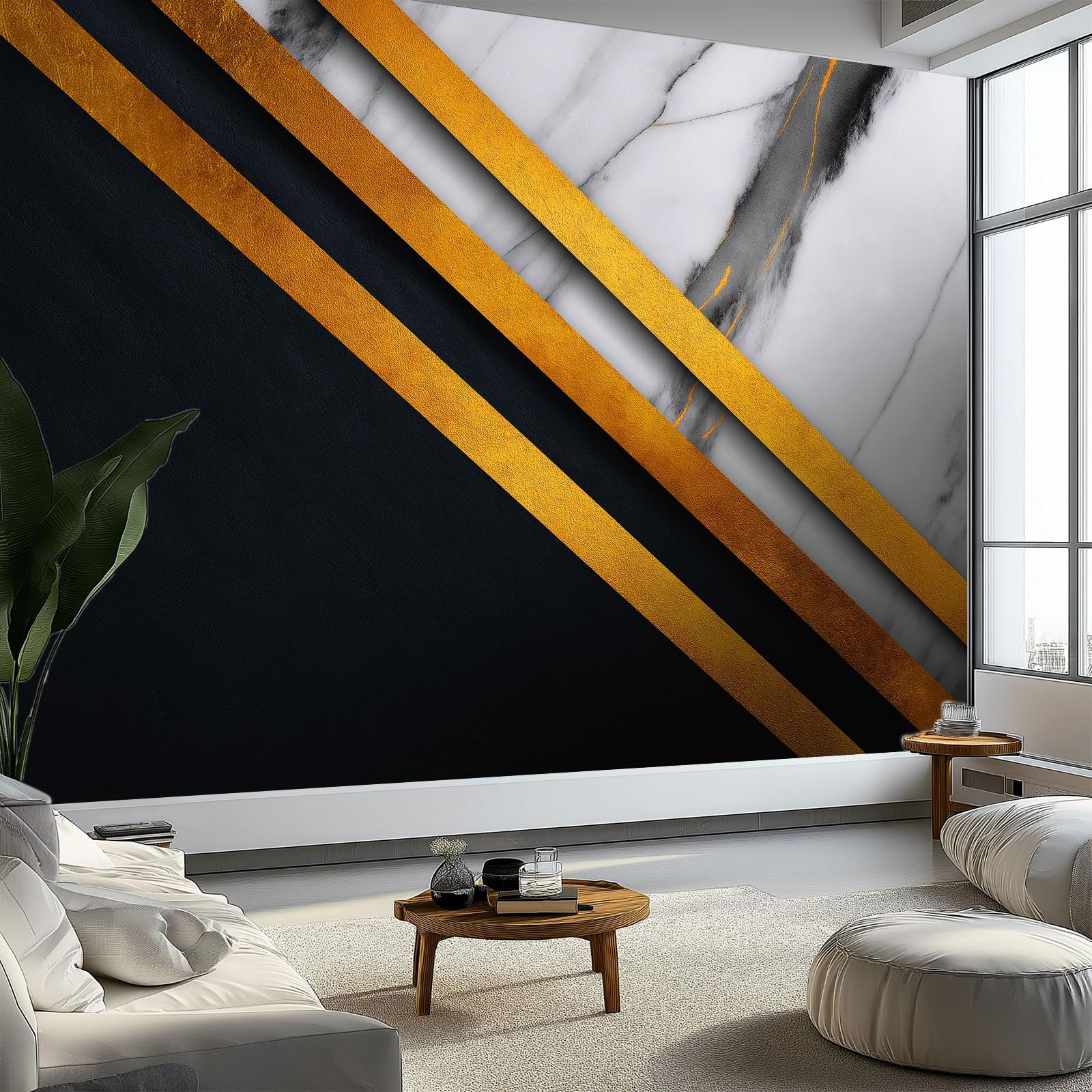 Fototapeta z włókniny, elegancka i luksusowa, 400 x 280 cm (szer. x wys.), nowoczesna tapeta z włókniny, efekt 3D, dekoracja ścienna, geometryczne paski, marmur z motywem, tapeta ścienna, salon