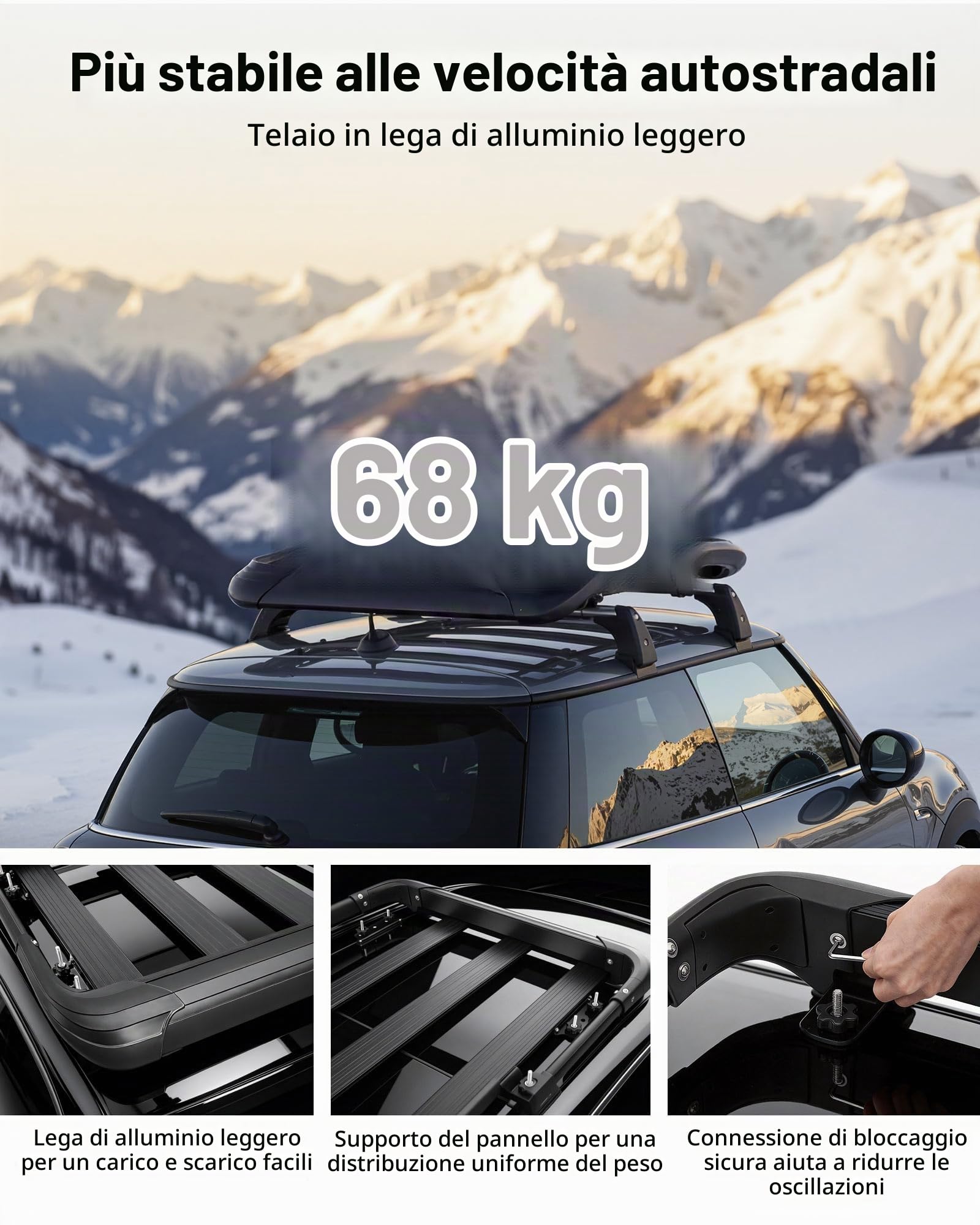 VEVOR Portapacchi da Tetto Auto, Griglia Porta Valigie da Tetto 965 x 965 x 142 mm Carico max 68,04 kg Portapacchi Universale per SUV Furgoni, Compatibile con Barre Trasversali fino a 90 x 50 mm