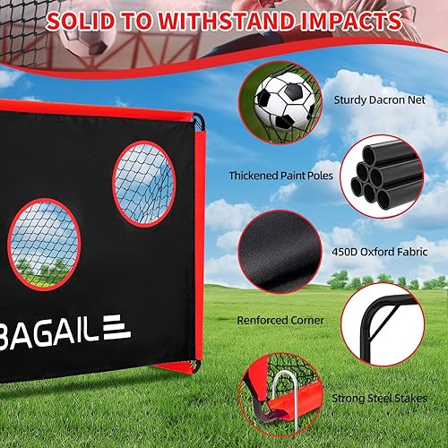 Miniatura 4 de BAGAIL Portería de fútbol, red de fútbol 2 en 1 con objetivos, entrenador de fútbol desplegable de 6 x 4 pies para patio trasero con tela