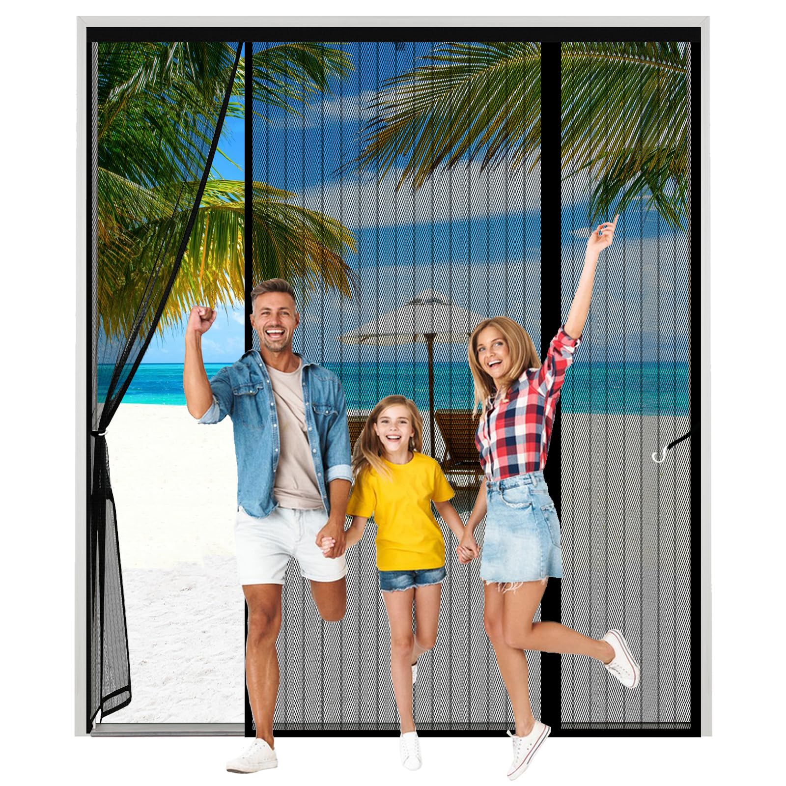 AXFZZRS Magnetic Fly Screen Door, Black Double Door Screen Curtain for Sliding Door, Anti Mosquito Mesh Fly Curtain, Heavy Duty Bug Mesh Curtain, Install Without Drilling, Lets Fresh Air in, 210x210cm — image 1