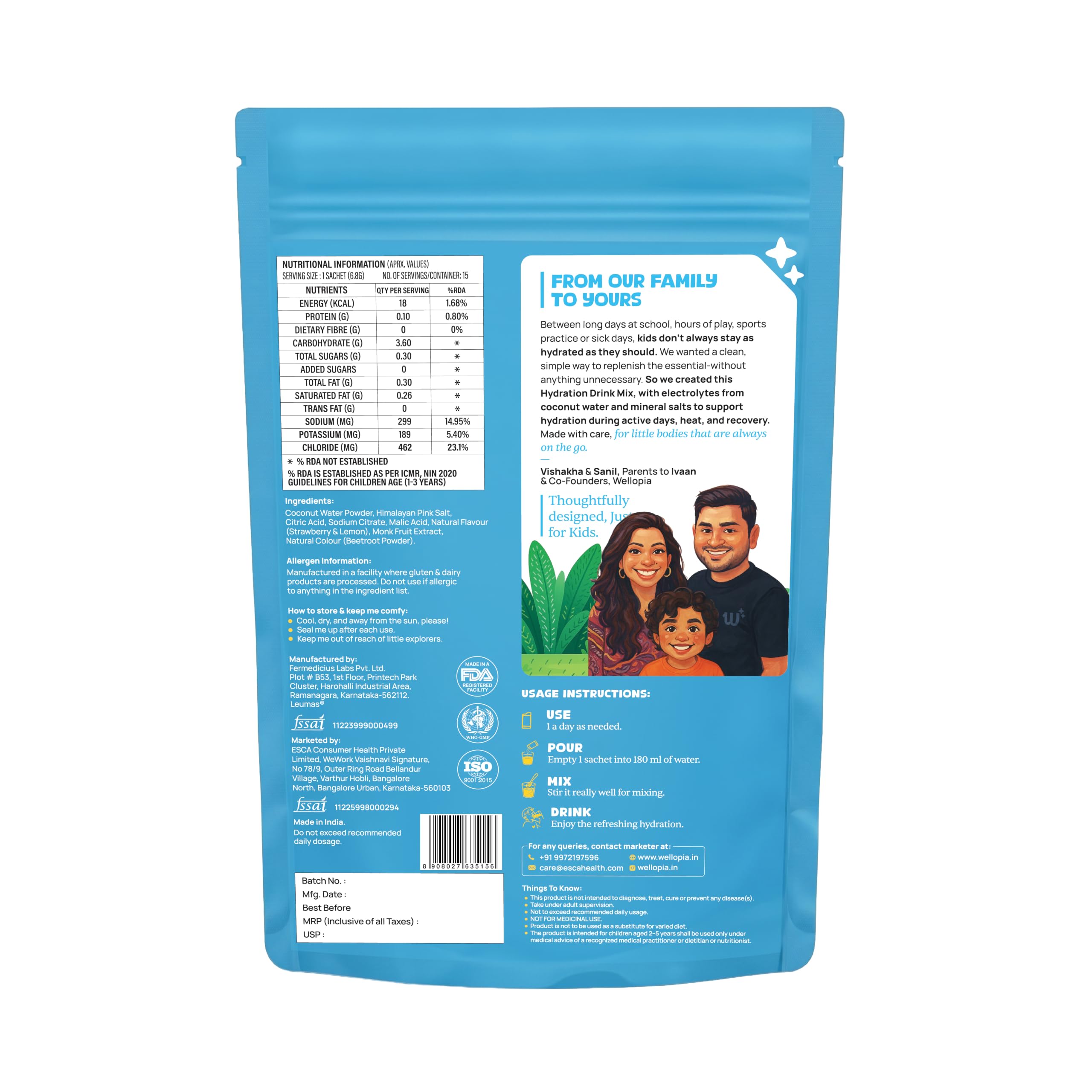 Wellopia Kids Hydration Drink Mix | Coconut Water, Pink Himalayan Salt & Electrolytes | Natural Strawberry Lemonade | No Added Sugar | 15 Sachets (Ages 2+) — Amazon image 2