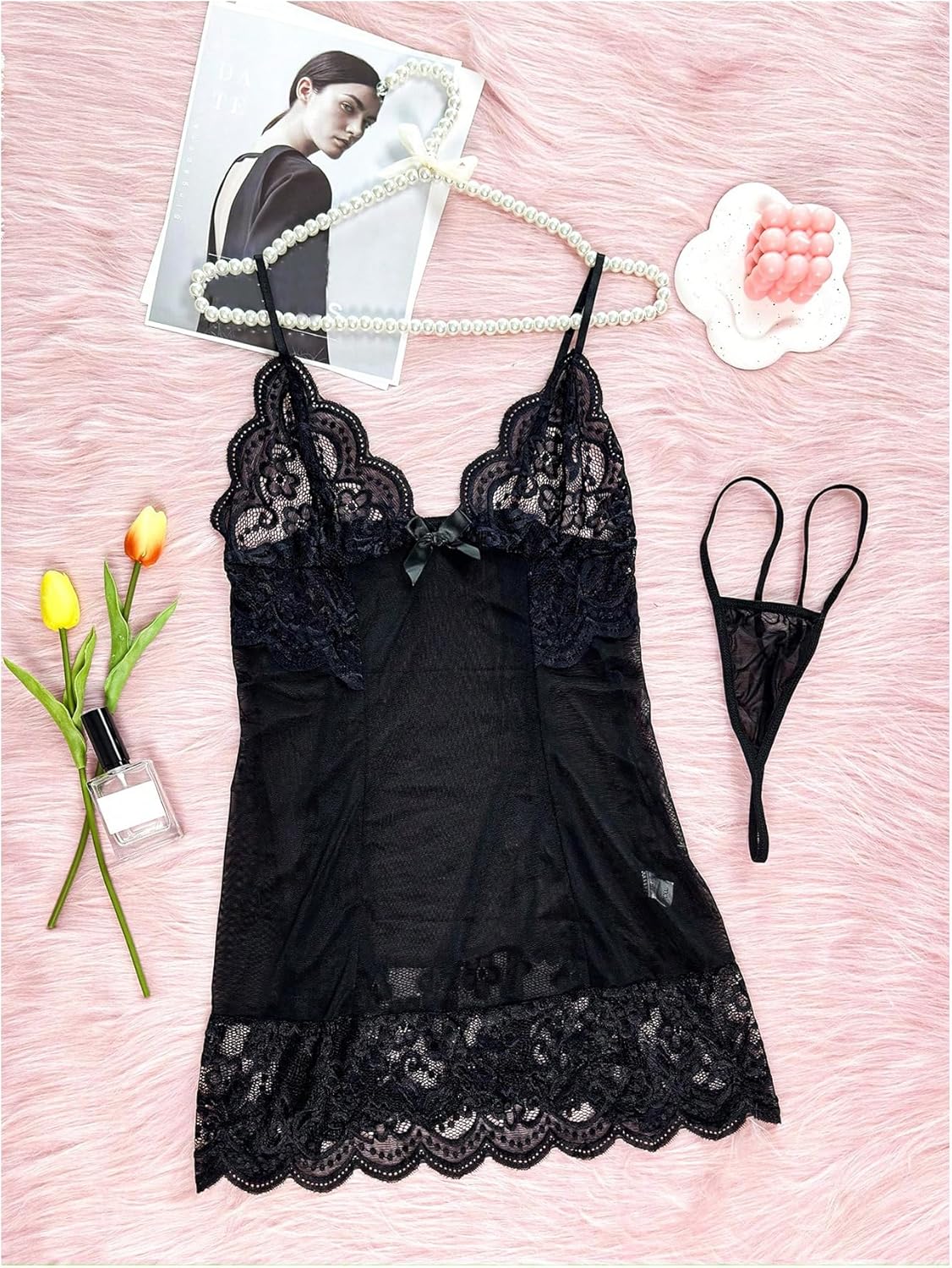 SHENHE Women's Lace Babydoll Nightgown Chemise Sheer Mesh Slip Lingerie Dress Sleepwear - Image 5