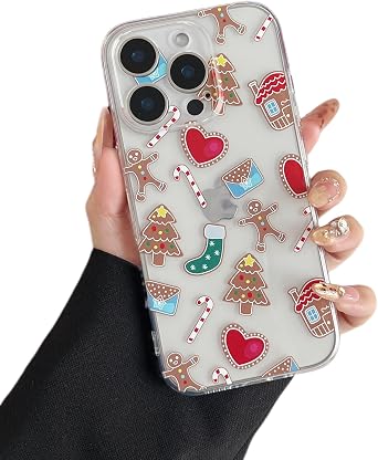 ZTOFERA حافظة هاتف عيد الميلاد لـ iPhone 16 Pro Max 6.9 inch ، Clear Cute Merry Christmas Pattern Phone Case Gifts Transparent Hard PC + TPU Bumper Shockproof Cover-Gingerbread Man