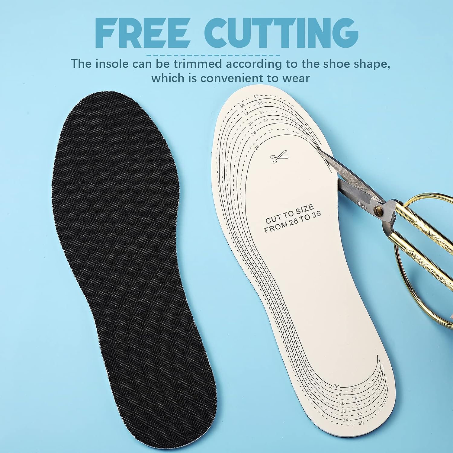 Eurzom 2 Pairs Kids Insoles Shoe Inserts Children Memory Sponge Insoles Washable Replacement Breathable Latex, Cutting Size Soft Women Toddler Shoe Filler for Spring Summer(Black)
