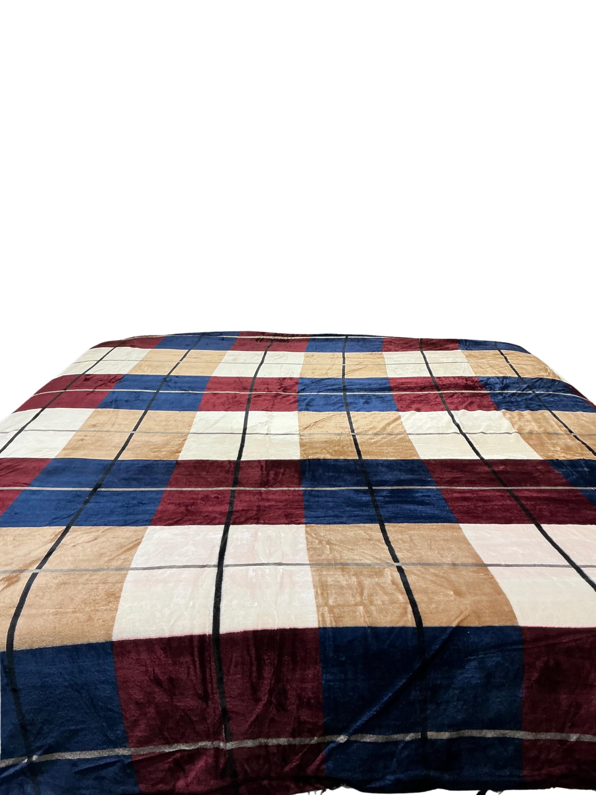 Velvet Double Bed Duvet Cover, Checkered Pattern, Navy Blue, Maroon, Beige and Cream, Reversible, Ultra-Soft-picture-27