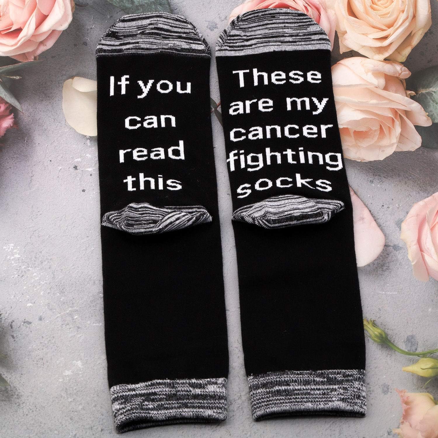 G2TUP Beat Cancer Socks If You Can Read This These Are My Cancer Fighting Socks with Inspirational Quote (Beat Cancer Socks, Mid Calf)