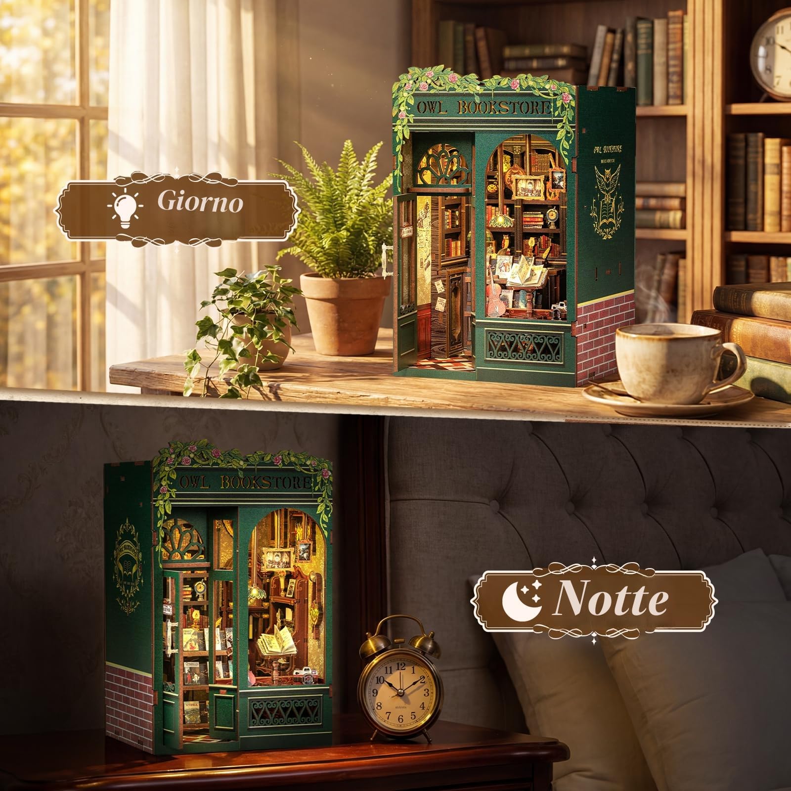 CUTEBEE Book Nook Kit - Casa Bambole in Miniatura da Costruire, Own Bookstore Booknook Puzzle in Legno 3D, Set Creativo per la Decorazione della Libreria, Regali per Familiari e Amici