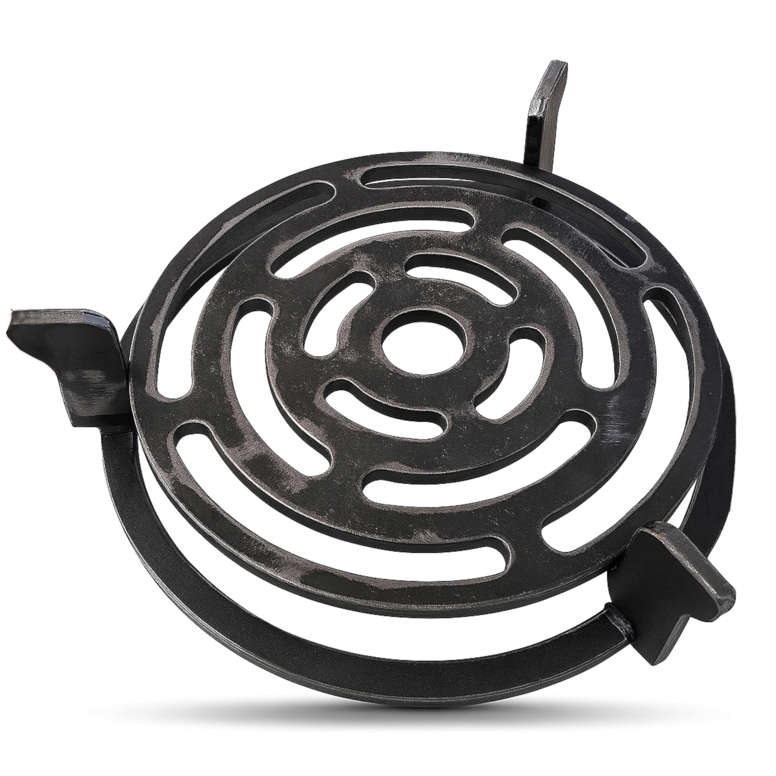 Wok- & Pfannenhalter (Aufsatz) für Feuerplatte ⌀ 20cm (MADE IN EUROPE) - Grillaufsatz & Grillrost für Feuertonne & Kugelgrill (rund) legierter Stahl mit abnehmbaren Rost (Zubehör)