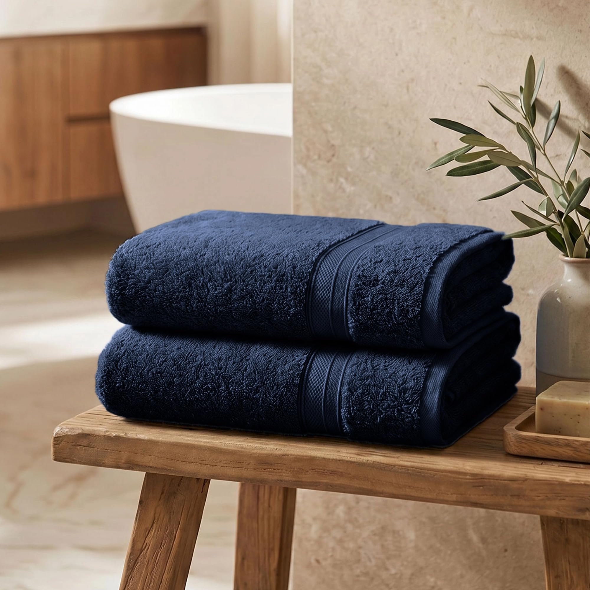 TRIDENT Soft Comfort Air Rich 100% Cotton Towels for Bath, 500 GSM Large Size Bathroom Towels for Men/Women, 2 Pc Bath Towel Set (69cm x 137cm), Navy