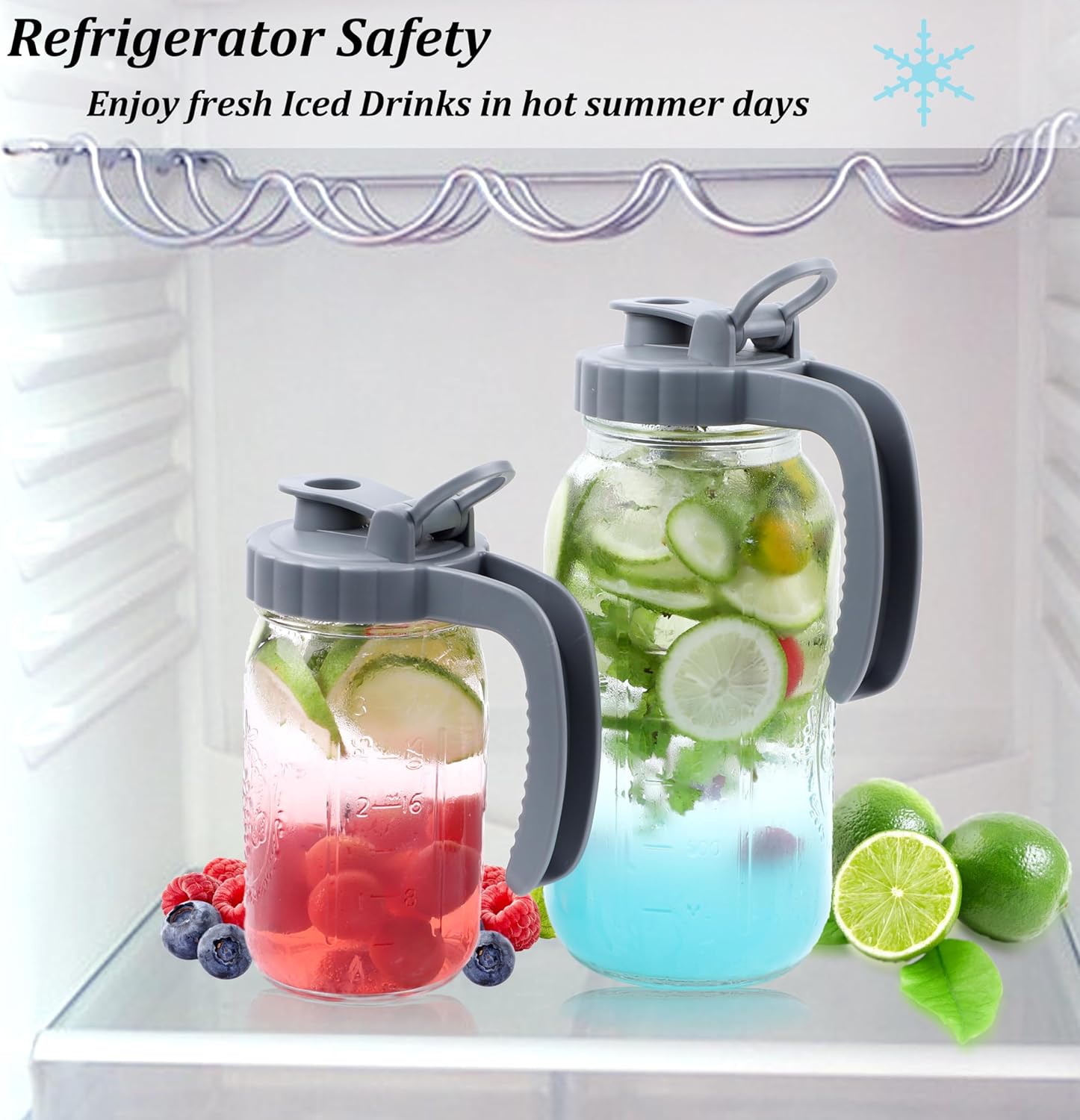 Mason Jar Pitcher 32 OZ Glass Pitcher With Pour Spout Lids Airtight Leak Proof 1 Quart Wide Mouth Water Pitcher With Handle And Flip Cap For Iced Tea, Milk, Sun Tea, Lemonade,Juice, Iced Coffee - Image 5