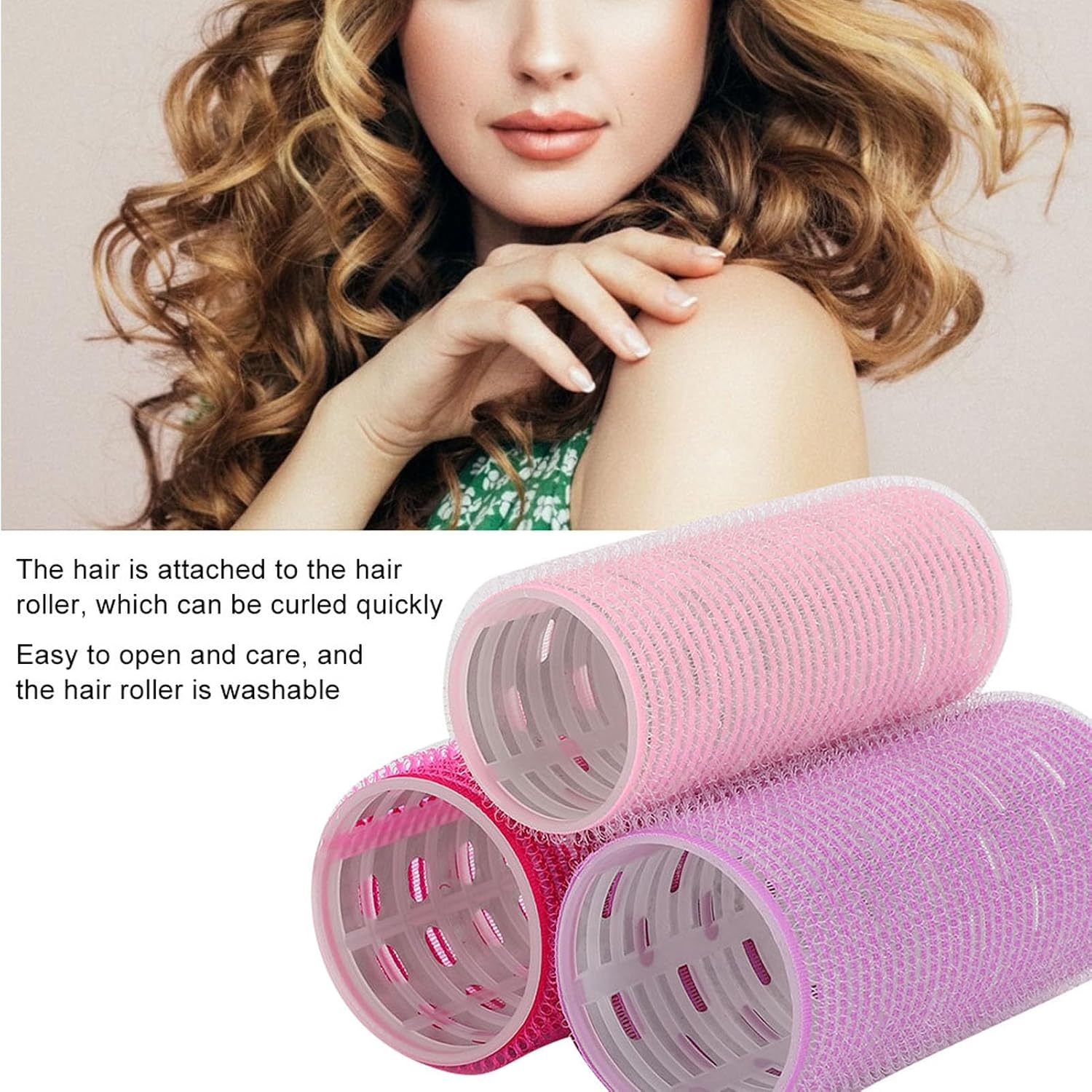 3pcs Self Adhesive Hair Rollers, Portable Grip Holding Styling Curlers, DIY Curly Hairstyle Tools with 3 Sizes