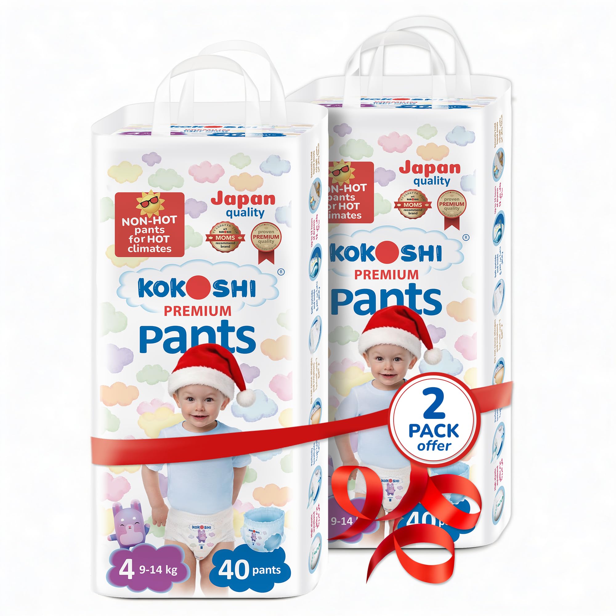 Kokoshi Premium Baby Pants Size 4 (9–14kg), 80pcs – Ultra-Soft, Hypoallergenic, 13h Protection, Breathable, Leak-Proof Japanese Pull-Up Nappies