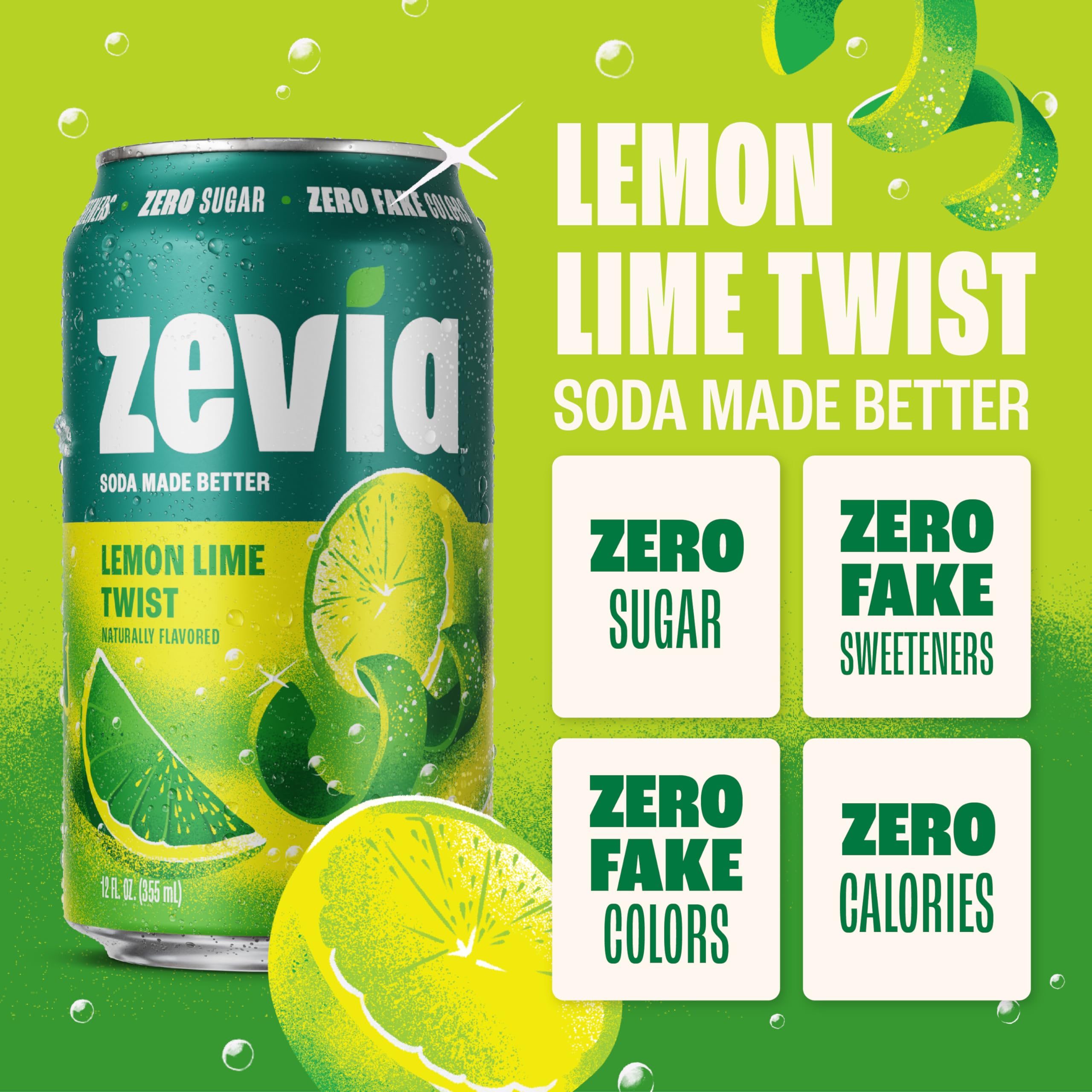 Amazon.com : Zevia Zero Sugar Soda, Lemon Lime Twist, 12 oz Cans