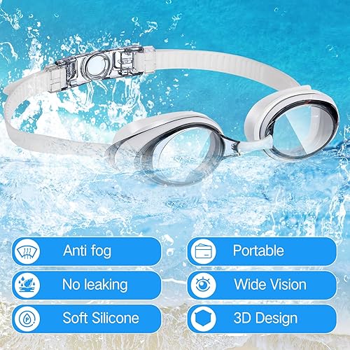 Miniatura 5 de Konohan Paquete de 8 gafas de natación sin fugas para adultos, protección UV, gafas de piscina con clip para la nariz