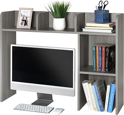 GlossyEnd Organizador de estantería de escritorio de madera, resistente y elegante, soporte de almacenamiento de oficina, organizador de escritorio,