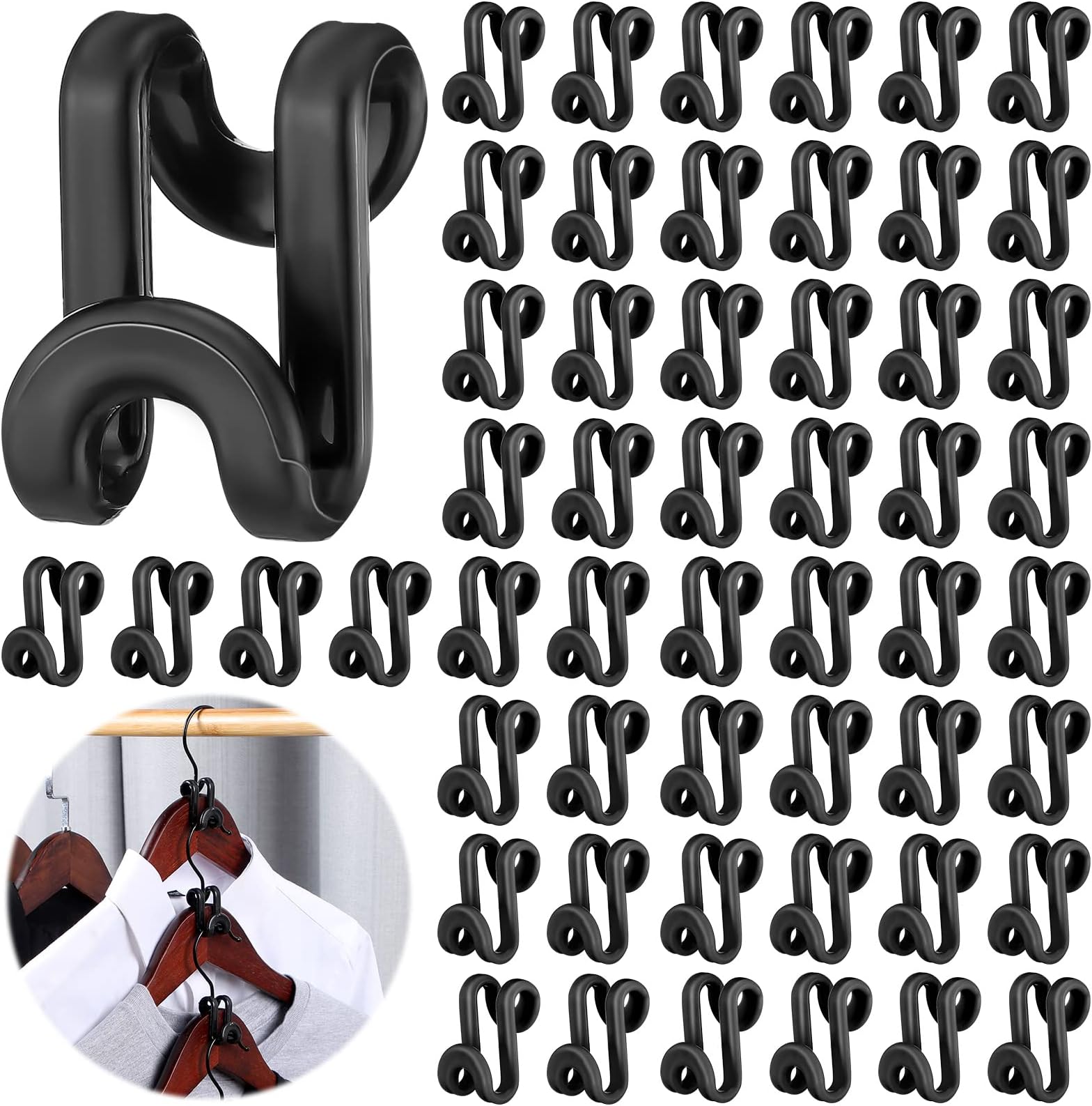 Unittype 100 Pcs Black Plastic Heavy Duty Clothes Hanger Connector Hooks, Space Saving, Cascading