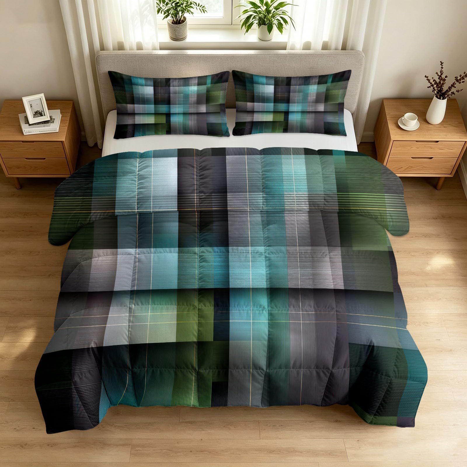 Sommerdecke ohne bezug 155x220 cm Grau Minimalistisch Geometrisch Textur Antiallergisch Leichtsteppbett & Ganzjahresdecke - Waschbar mit 2 Kissenbezügen Modern Kariert Weiche und Atmungsaktive Wende