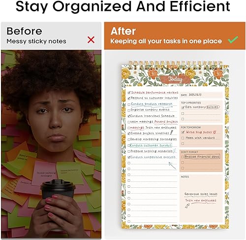 Miniatura 75 de Taja Bloc de notas de lista de tareas pendientes para el trabajo con 52 hojas, 9.8 x 6.5 pulgadas, planificador diario sin fecha, perfecto