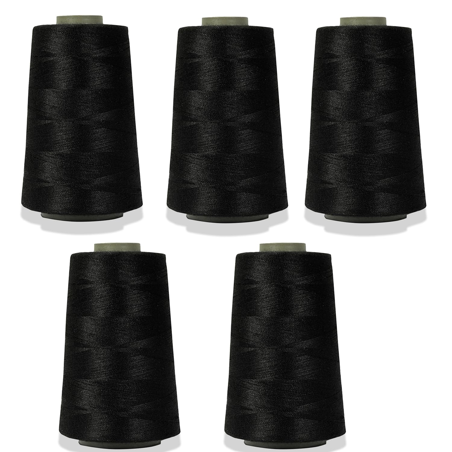 Ace International 3000M Overlock Polyester Sewing Thread Set Box Yarn Spools Cone Black (Pack of 5 Spools)