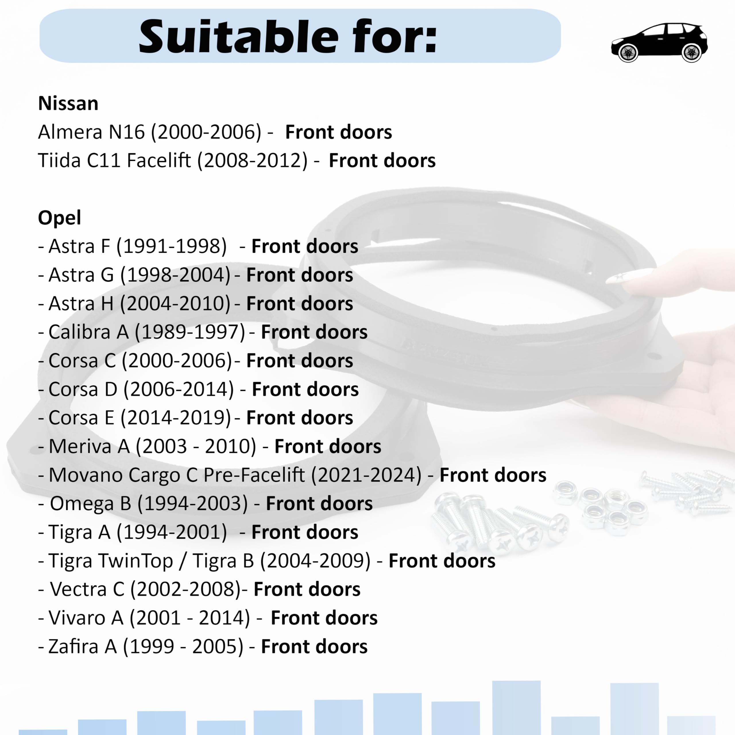 Aerzetix - Kit di 2 adattatori per altoparlanti Ø165mm in plastica ABS | compatibile con Fiat 500 (312) Panda III, Ducato/Iveco Daily, Opel Corsa C/D/E, Astra F/G/H, Zafira A, Citroën Jumper/Relay