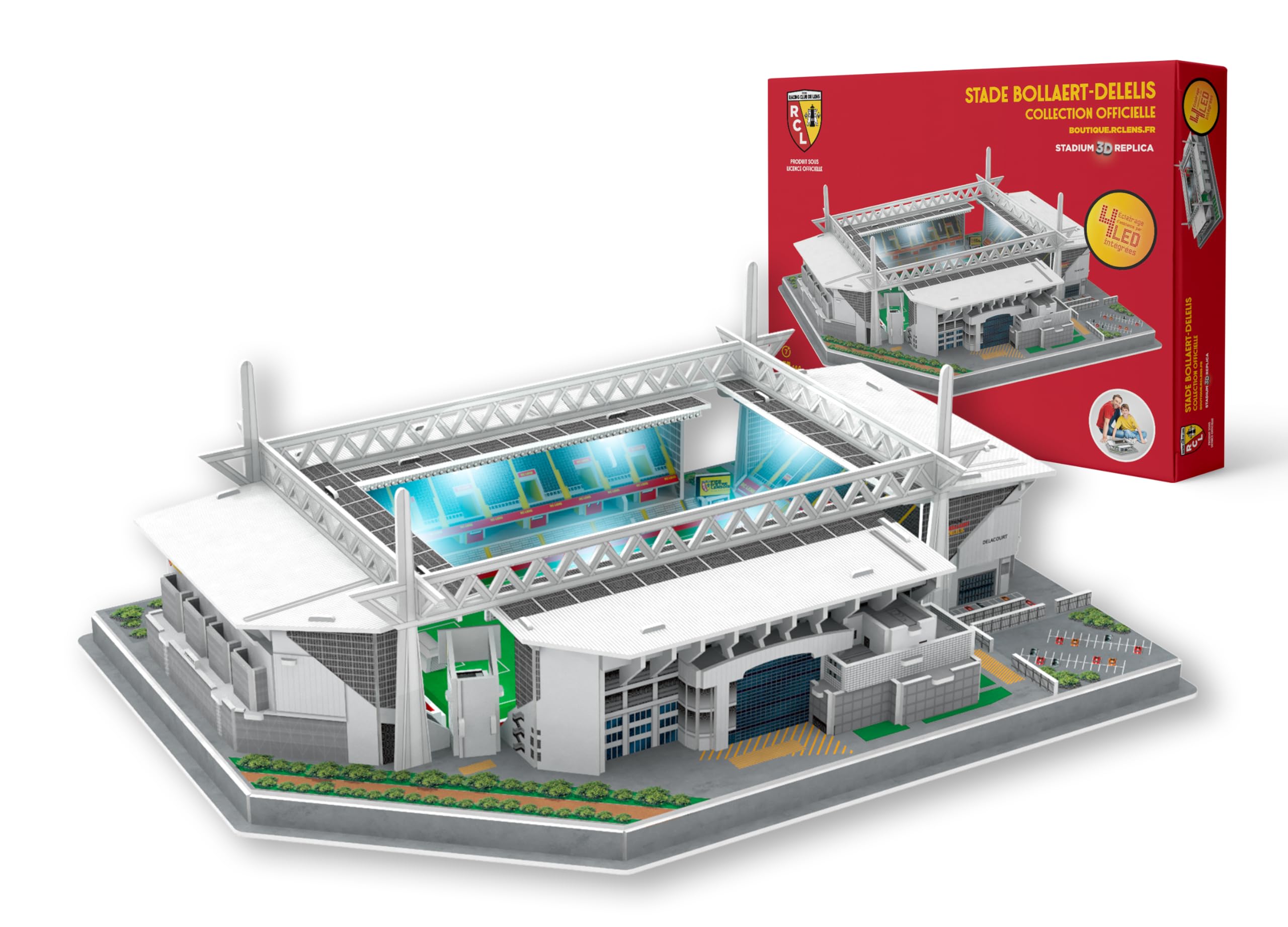 Megableu - Puzzle 3D - STADE BOLLAERT RC LENS - Licence Officielle - 147 Pièces avec Eclairage 4 LED - Maquette Pour Fans Foot RC Adultes et Enfants dès 7 ans - Assemblage Sans Outils Ni Colle