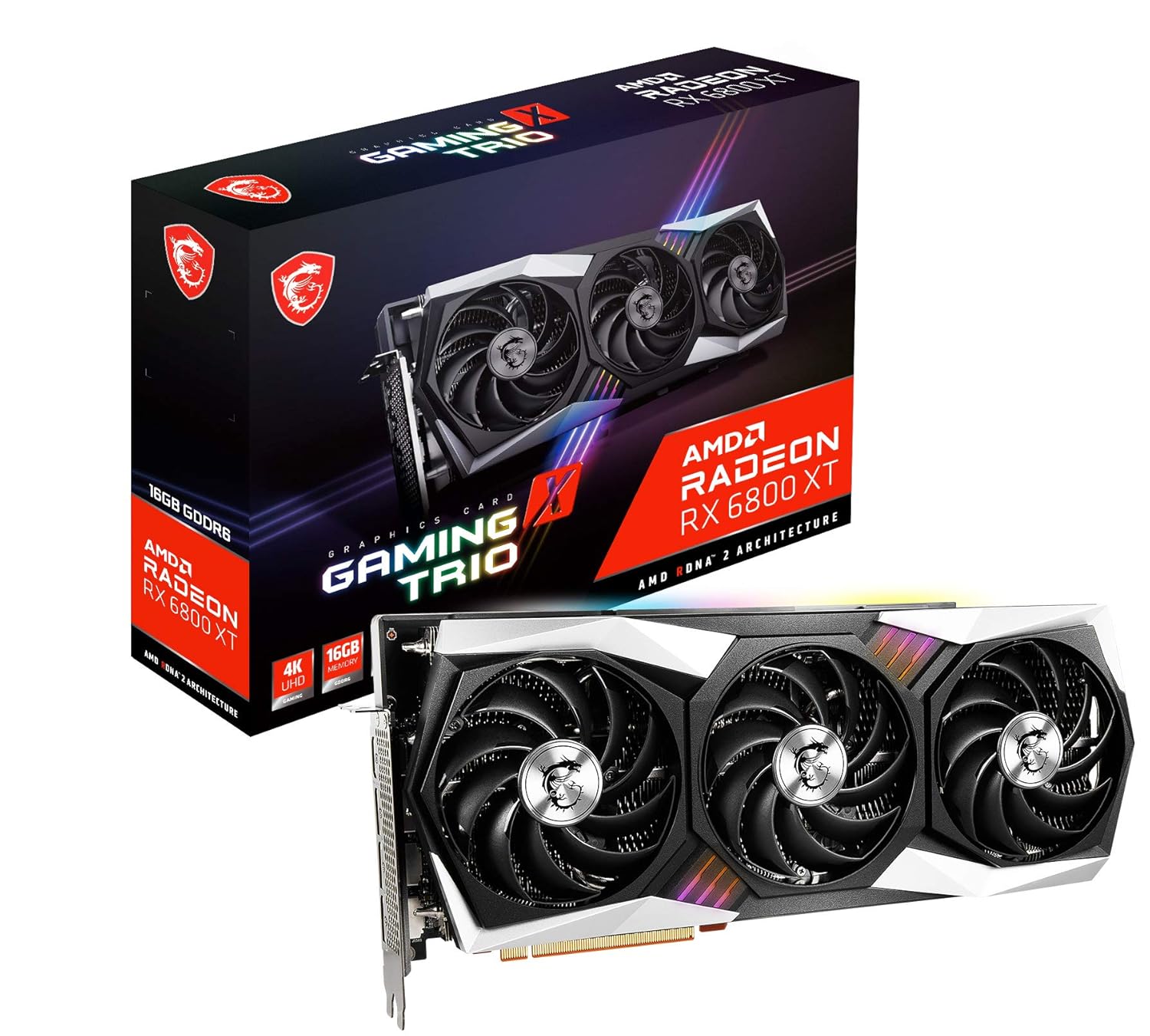 MSI Gaming Radeon RX 6800 XT 16GB pci_e_x16 gddr6 256-Bit HDMI/DP 2285 MHz RDNA 2 Architecture OC Graphics Card (RX 6800 XT Gaming X Trio 16G)