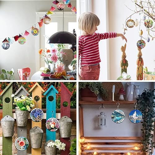 Miniatura 7 de Paquete de 6 hilanderos de viento de sublimación de 3 pulgadas, escultura cinética de aluminio 3D alimentada por viento, molduras de suspensión