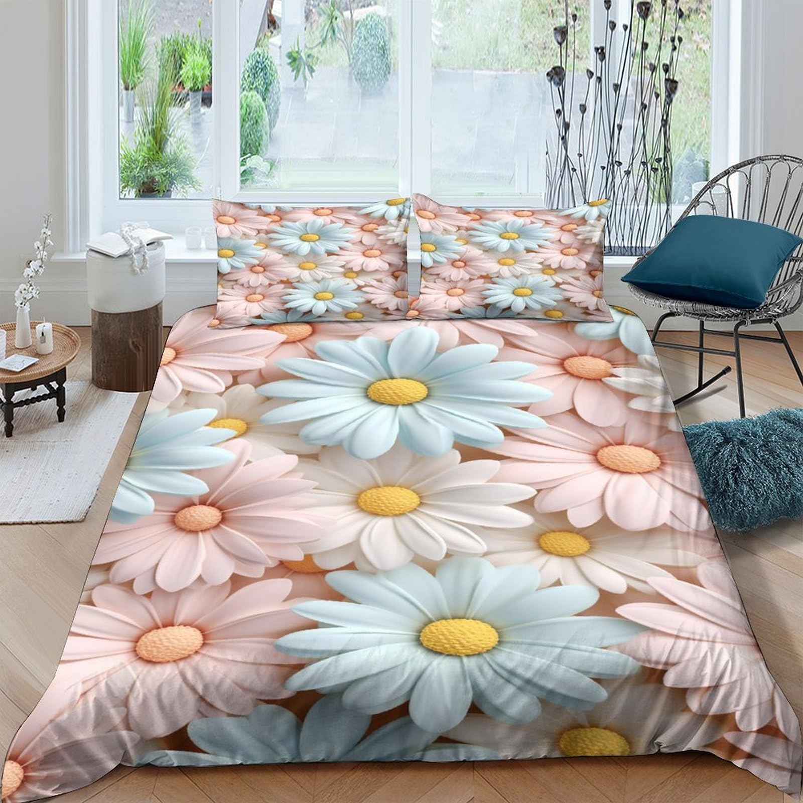 Housse de couette 200x200cm microfibre super douce parure daisy