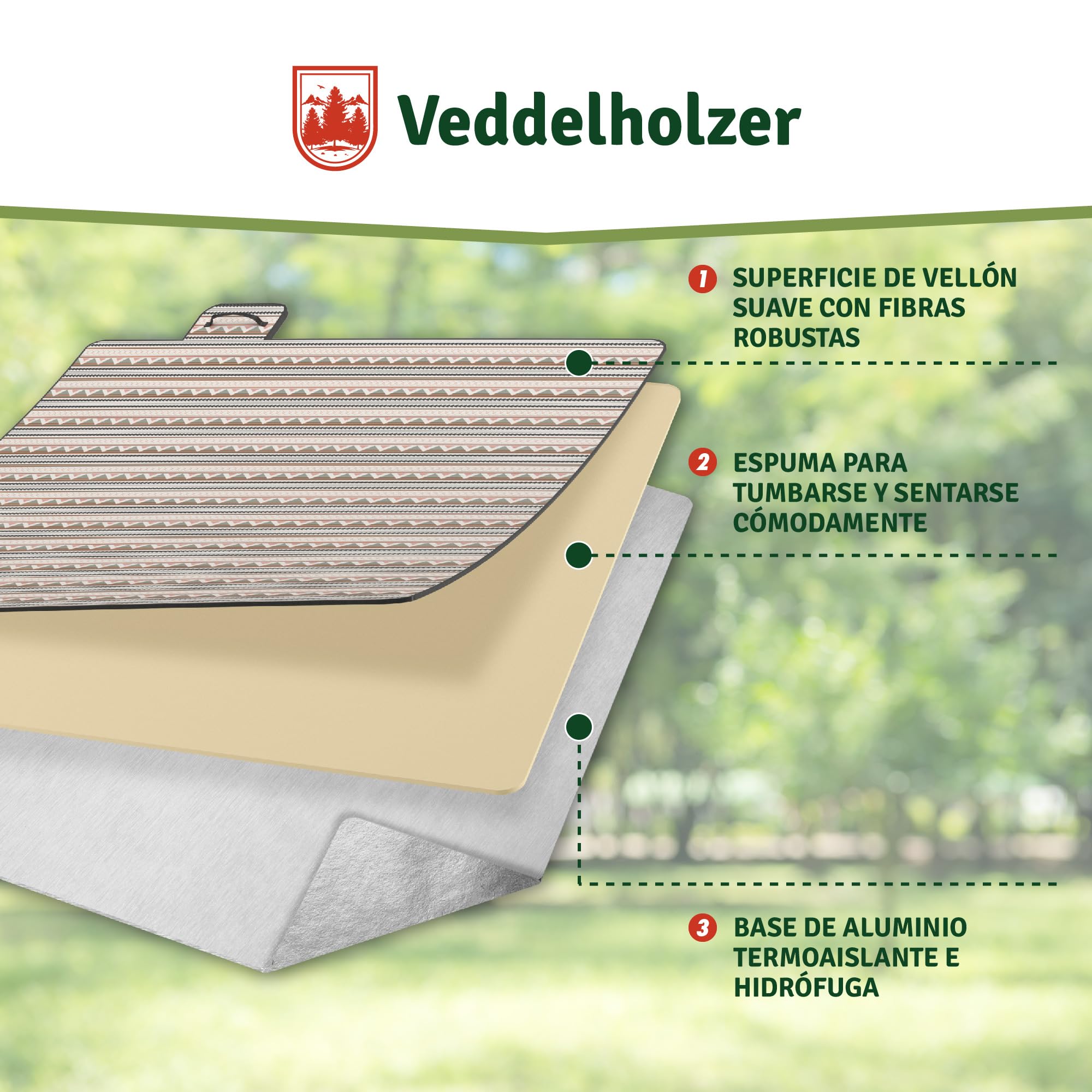 Veddelholzer 200 x 200 cm Manta de Picnic Boho Manta de Playa Impermeable y Resistente a la Arena XXL Aislante y Acolchada Ideal para Exteriores, Camping, Playa, Parque, Festival y Picnic